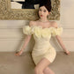 Temperament flower one-shoulder dress niche design banquet small dress R0797
