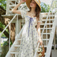 French design pastoral style printed slim fishbone corset dress R5105