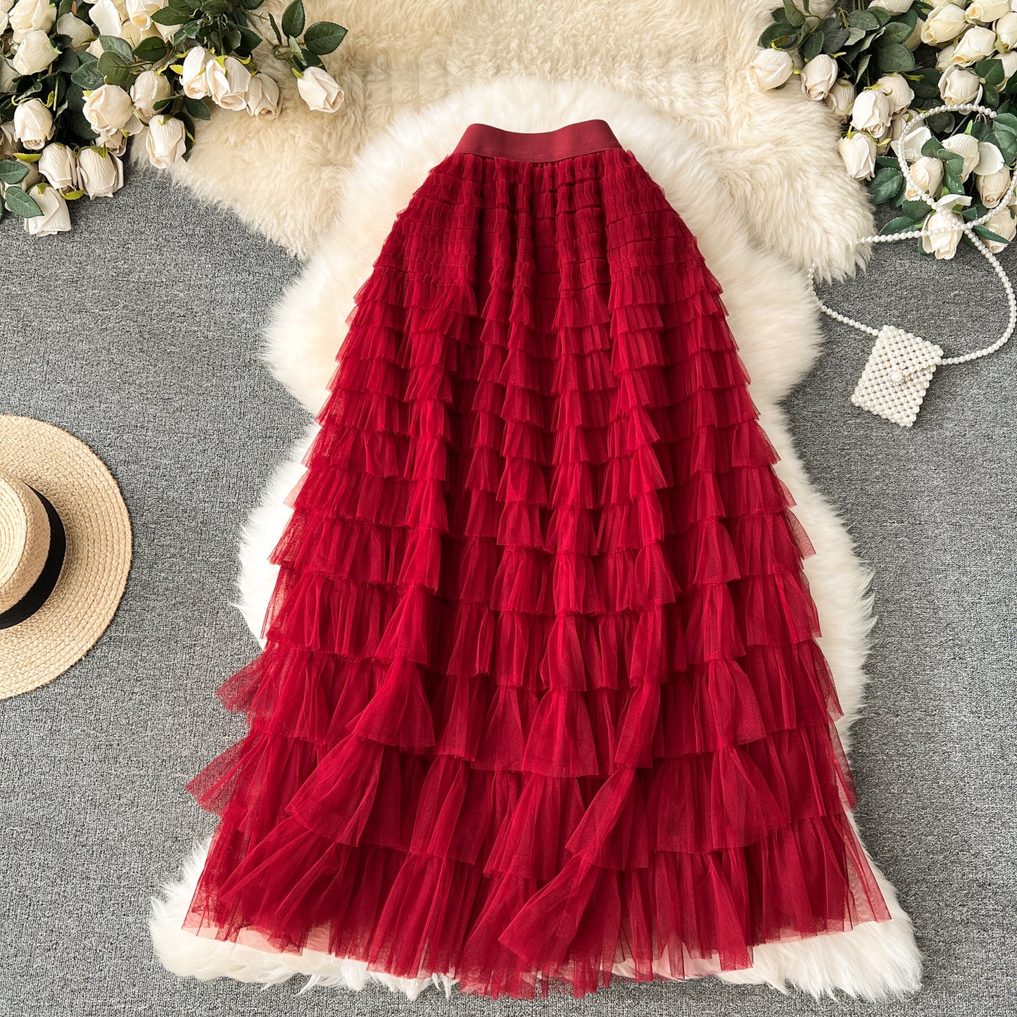 Fairy skirt high-grade mesh skirt 2025 new elastic waist slim cake skirt super fairy skirt R2201