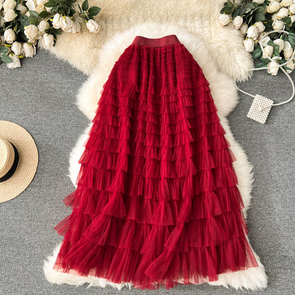Fairy skirt high-grade mesh skirt 2025 new elastic waist slim cake skirt super fairy skirt R2201