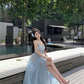 Blue V-neck suspender dress beautiful gentle temperament small skirt R0669