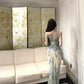 Green floral suspender dress, elegant waist slim beach dress R0670