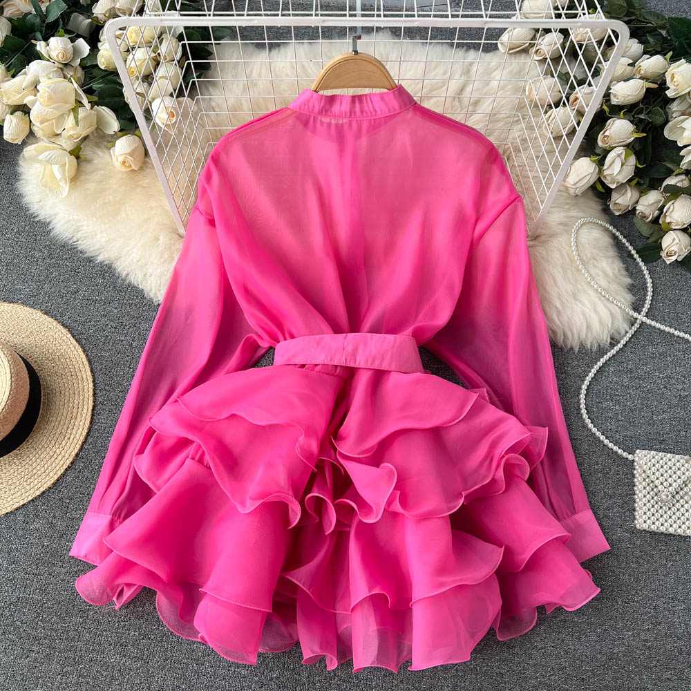 Chiffon chic tops new ruffles high-end design bow tie niche shirt R2252