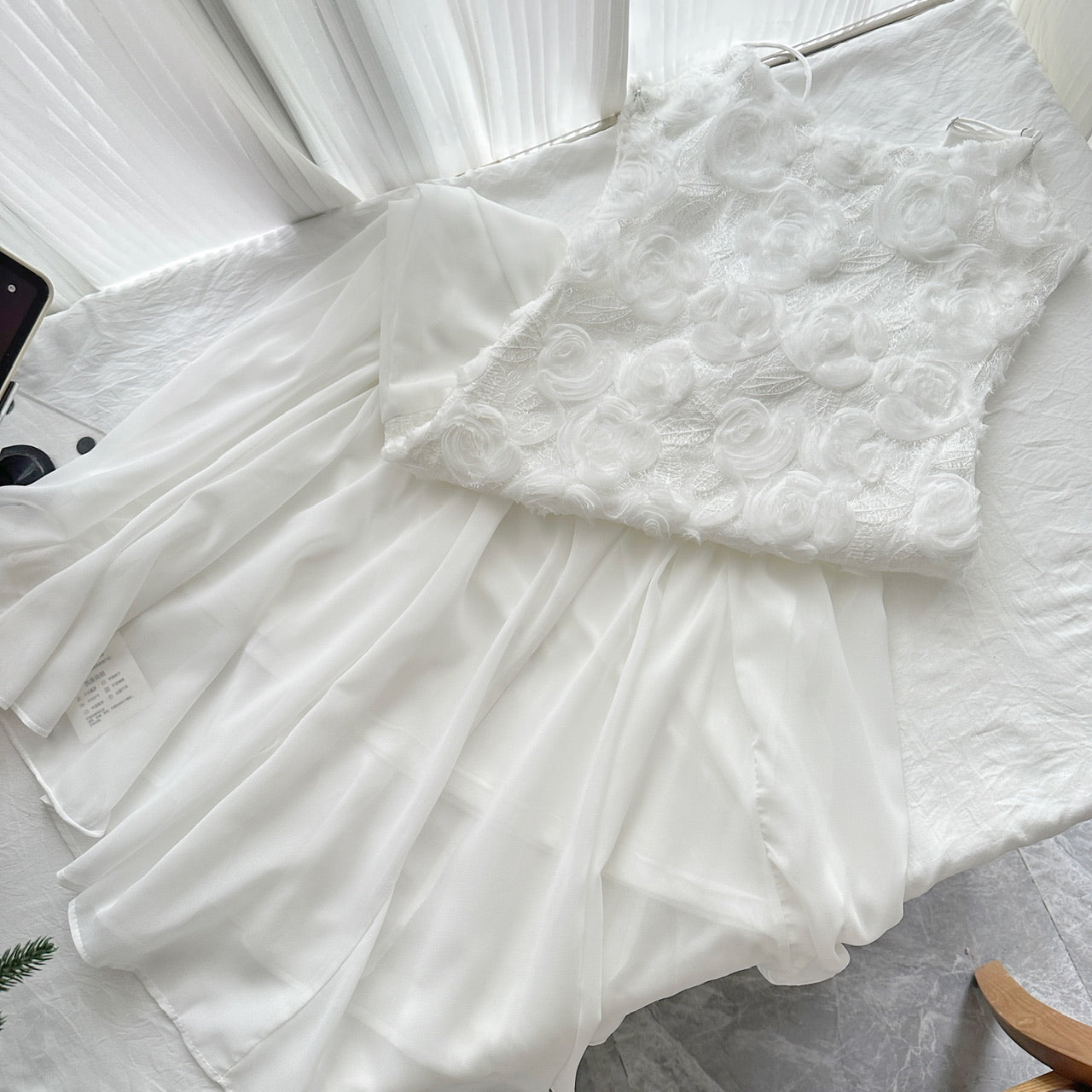 Pearl White 2025 New French Rose Suspender Skirt Waist Dress Fishtail Skirt R2067