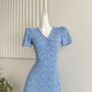 V-neck floral dress, loose short sleeves, waist-length holiday style long dress R2068