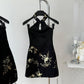 New Chinese dress 2025 national style printed a-line waist short skirt R2072
