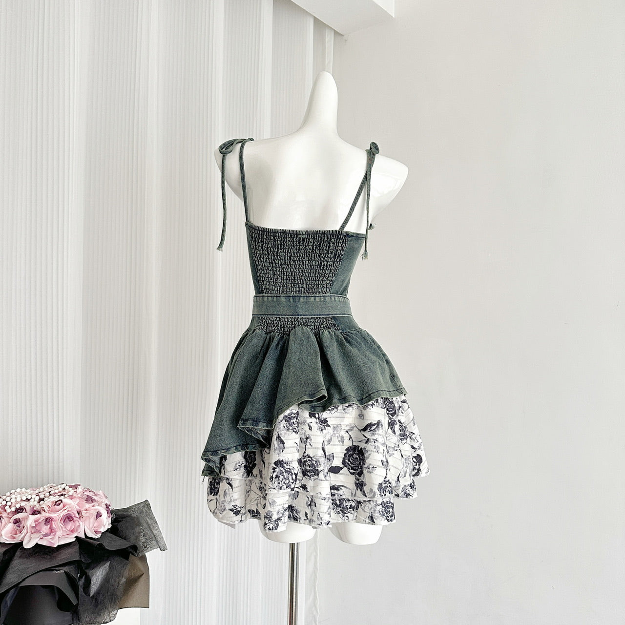 Rose denim dress 2025 new slim hot girl suspender skirt high-end R2070