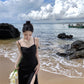 Black suspender dress slim sexy temperament slit silk satin holiday wear skirt R1443