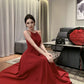 Burgundy halter neck dress French style suspender dress high-end dress R1454