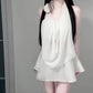 A complete set of pure and relaxed white halter top and short skirt two-piece suit R0833