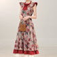 French retro red floral dress women's new beautiful long dress R1941
