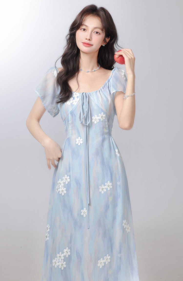 Temperament gentle style floral dress beautiful dress for seaside vacation R1945