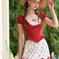 French style age-reducing college petite red short-sleeved top polka dot skirt suit homecoming dress R5142