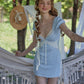 French pastoral style girly soft and versatile blue knitted dress homecoming dress R5148