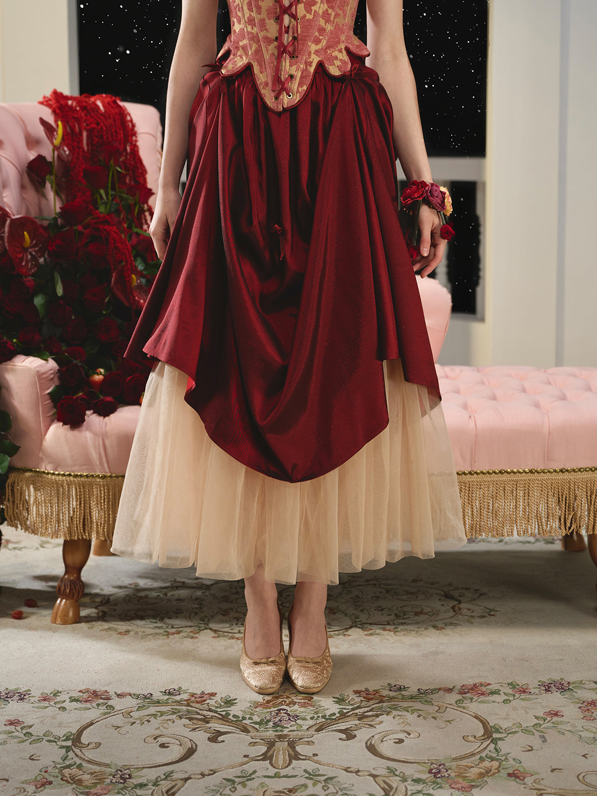 French Retro Red Fishbone Corset Skirt Homecoming Dress R5160