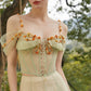French Green Fairy Dress Set Heavy Fishbone Corset Top Tulle Skirt Homecoming Dress R5144