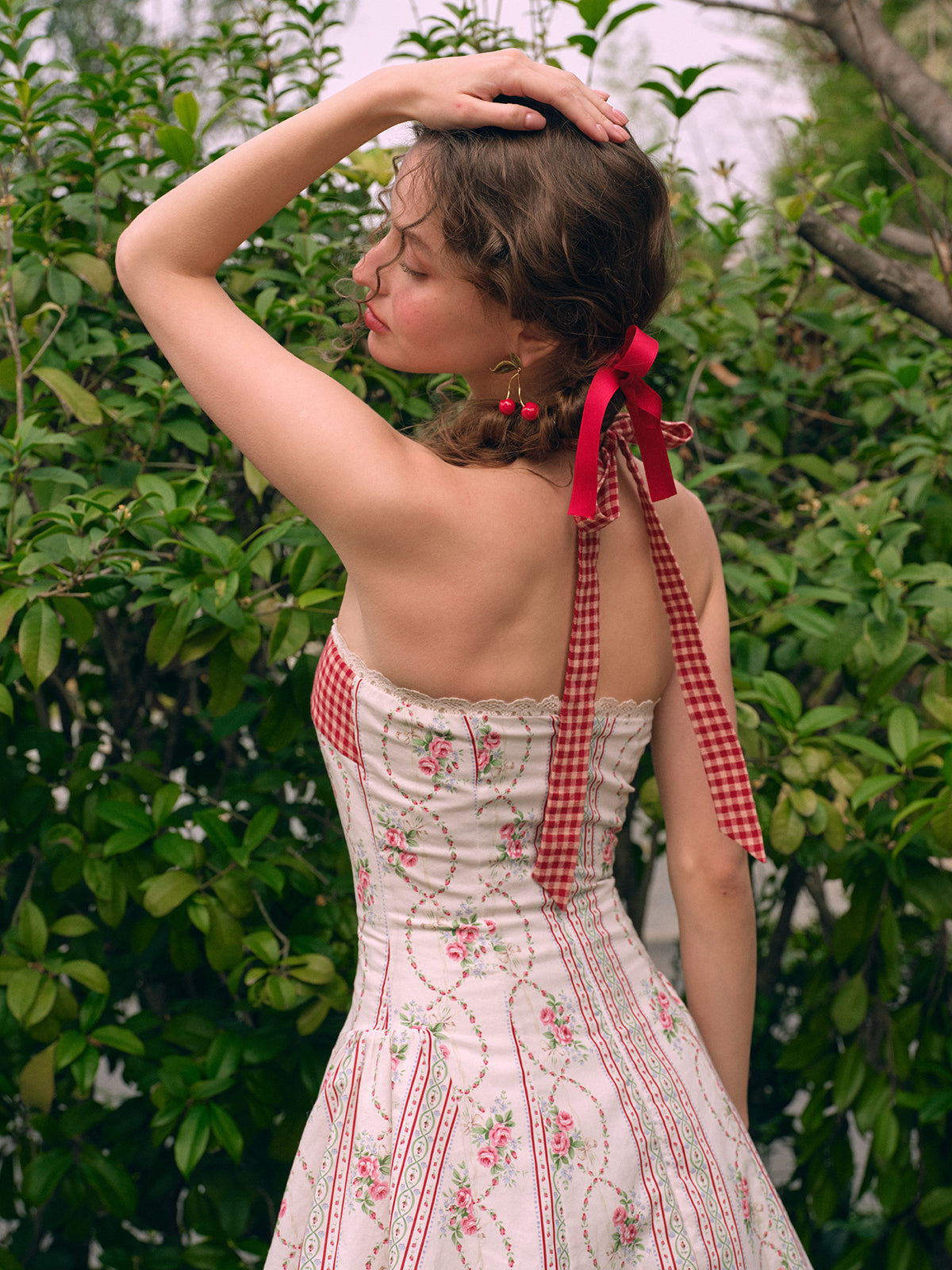 French pastoral red halter dress short petite homecoming dress R5152