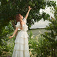 French-style waist white long dress puff sleeve cake dress homecoming dress R5157