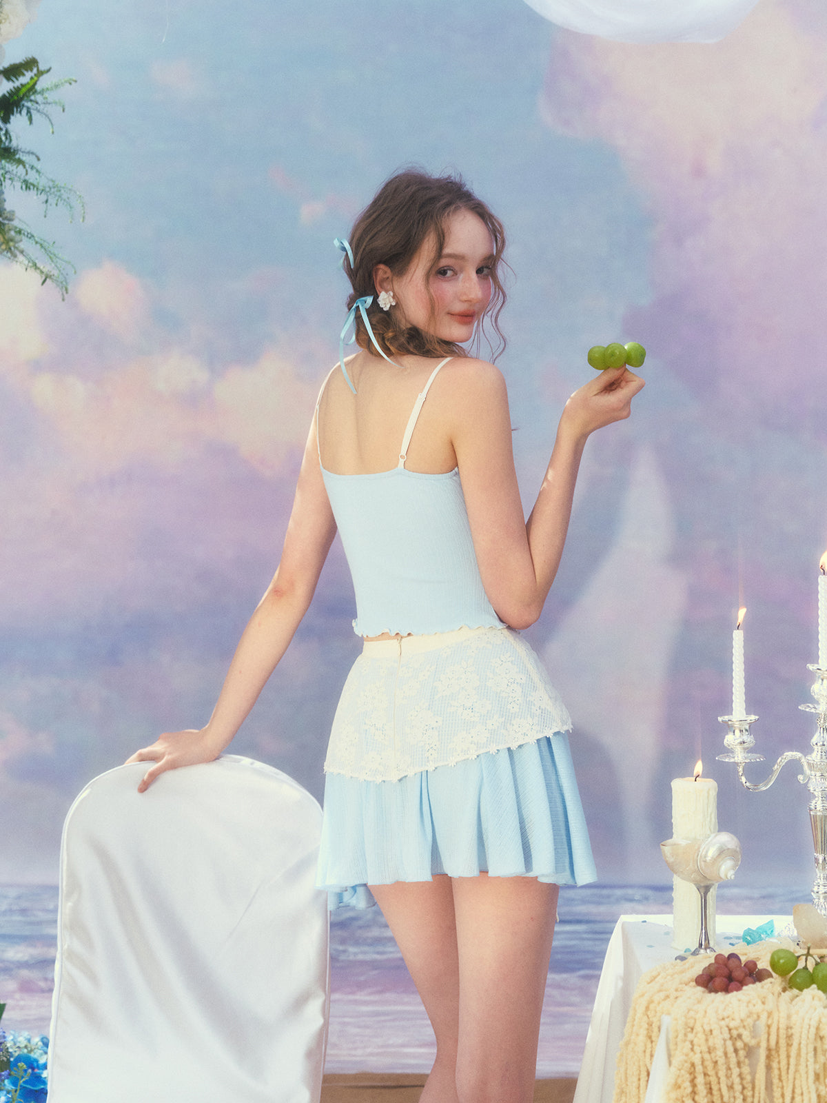 French fresh and sweet design suspender skirt cardigan three-piece homecoming dress R5164