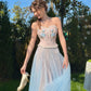 French sweet light spring pink blue tube top fishbone bra mesh skirt suit homecoming dress R5146