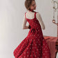 French girl playful bow red waist dress atmosphere homecoming dress R5147