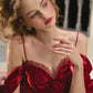 French style one-shoulder waist fishbone dress red evening dress homecoming dress R5153