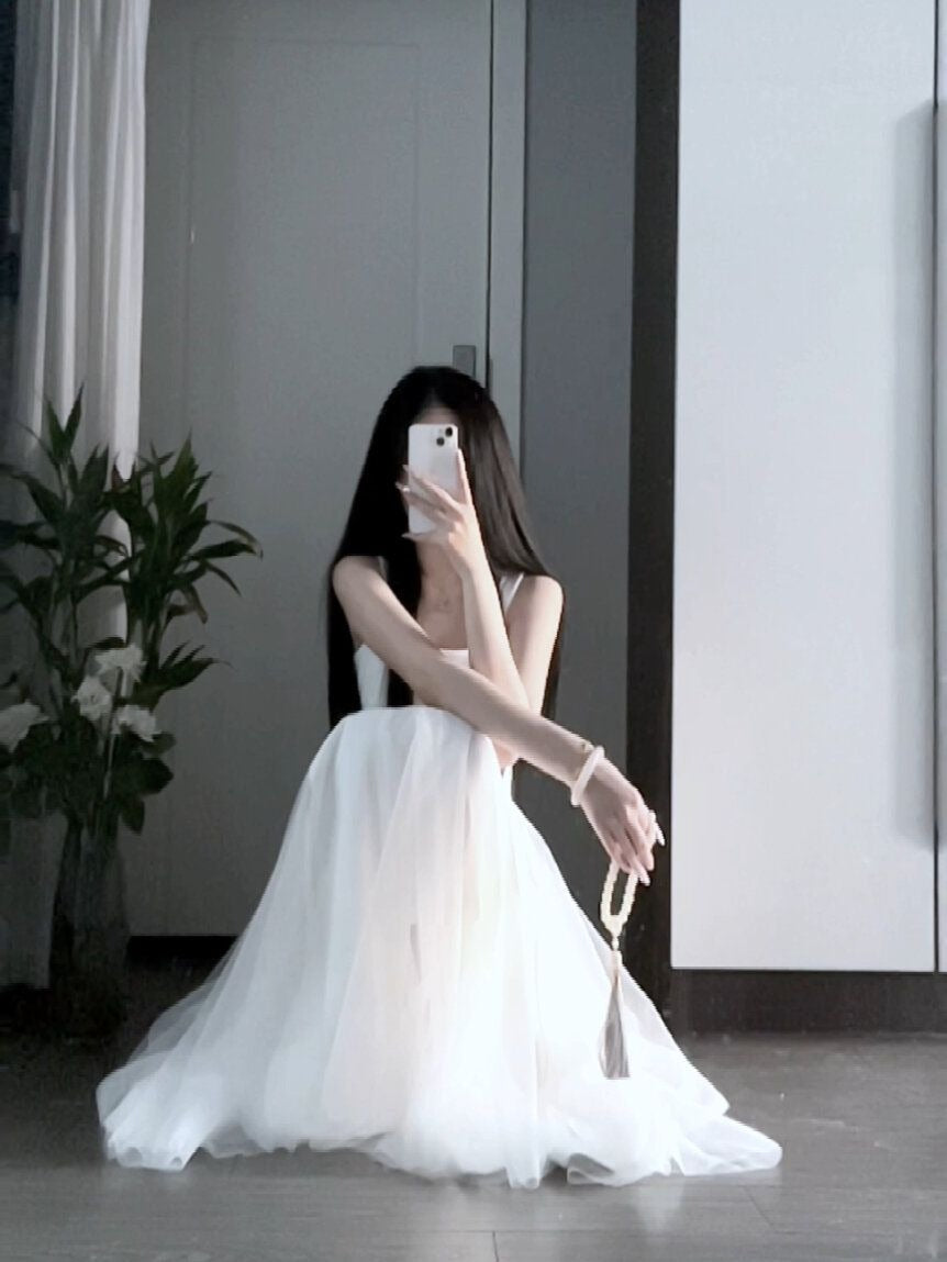 French style high-end dress, super beautiful, evening dress, super fairy, beautiful suspender long dress R0441