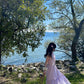 Gentle and sweet style pink sleeveless halter dress holiday style super beautiful loose skirt R0439