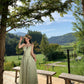 Holiday green ruffled V-neck dress is super beautiful fairy temperament waist long skirt R0444