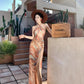 Beach dress for vacation, slim and sexy, backless, halter neck, high slit dress R1612