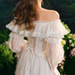 French fairy dress one-shoulder white long dress lace fishbone skirt long sleeves R5103
