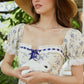 French design pastoral style printed slim fishbone corset dress R5105