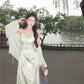 Green suspender halter dress unique chiffon sunscreen cardigan two-piece set R0616