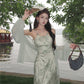 Green suspender halter dress unique chiffon sunscreen cardigan two-piece set R0616