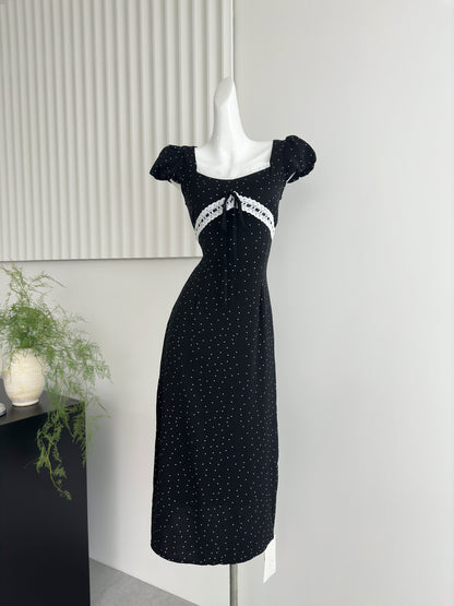 Neckline lace polka dot long skirt French style waist slimming skirt R2085