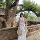 Holiday style outfit gentle temperament white halter neck top a-line skirt two-piece suit R0866
