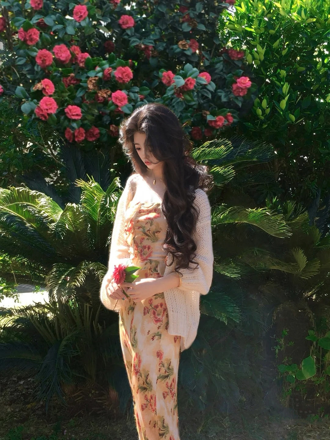 Tea break French floral dress gentle temperament beautiful hip long skirt R0636