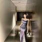 Beautiful small skirt waist hip skirt purple floral suspender dress R0635