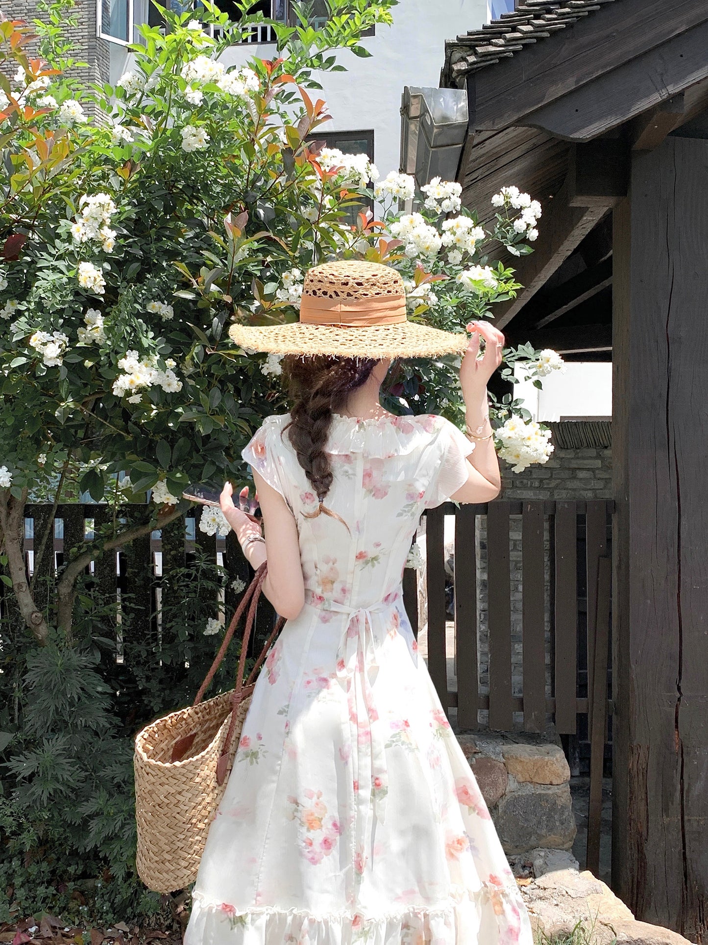 French romantic floral dress women's summer unique beautiful long dress R3870