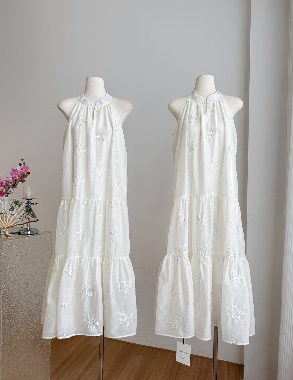 French button jacquard halter dress summer sleeveless swing holiday long dress R2004