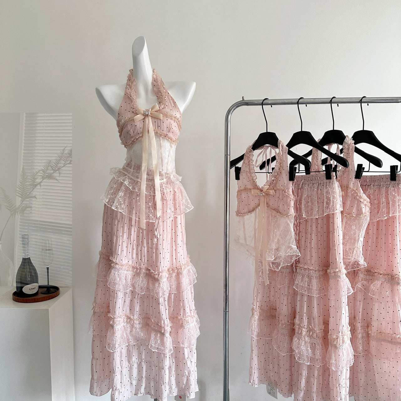 Summer gentle style French design slim top long skirt R2005