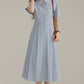 French new blue college style dress waist pleated shirt skirt R1938