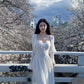 Gentle white moonlight suspender dress beautiful waist A-line long skirt R0718