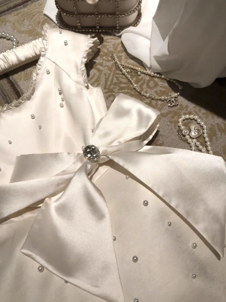 2025 Summer New Light Luxury Heavy Industry Pearl Princess Dress Short Skirt Women's Homecoming Dress R3002