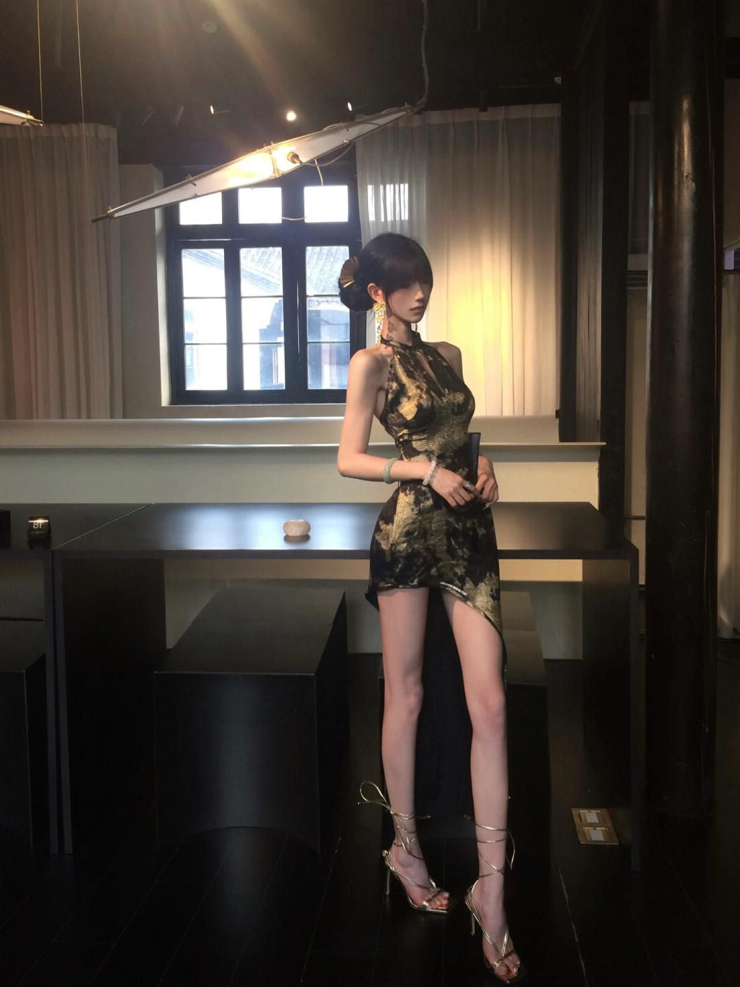 Retro slit new Chinese dress women's summer new cheongsam hip skirt waist skirt homecoming dress R3017