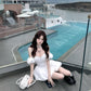 French white puff sleeve one-shoulder bandeau dress women's summer beautiful dress short skirt homecoming dress R3004