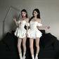 French style white puff sleeve one shoulder dress beautiful summer princess dress homecoming dress R3018