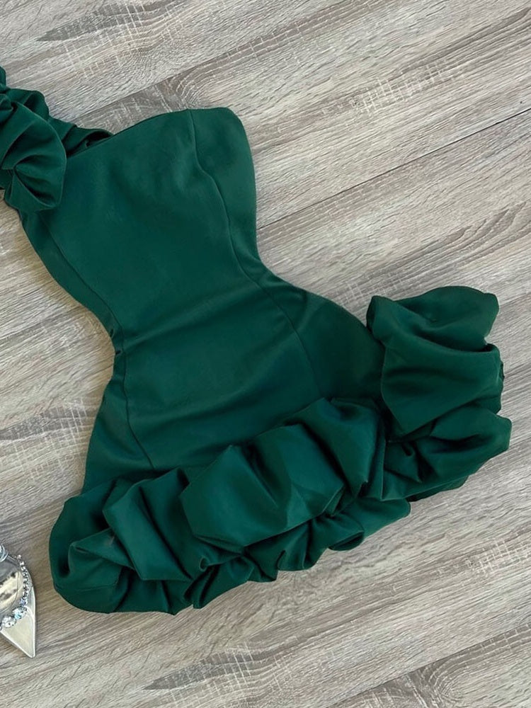 Pure horny sexy ruffled buds fluffy jumpsuit short skirt party small dress high-end women's homecoming dress R3003