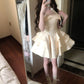 A-line dress with a sense of gold and a shoulder, satin waist, puffy dress, summer homecoming dress R3016