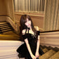 Black velvet dress women's summer princess dress waist puffy skirt homecoming dress R3020